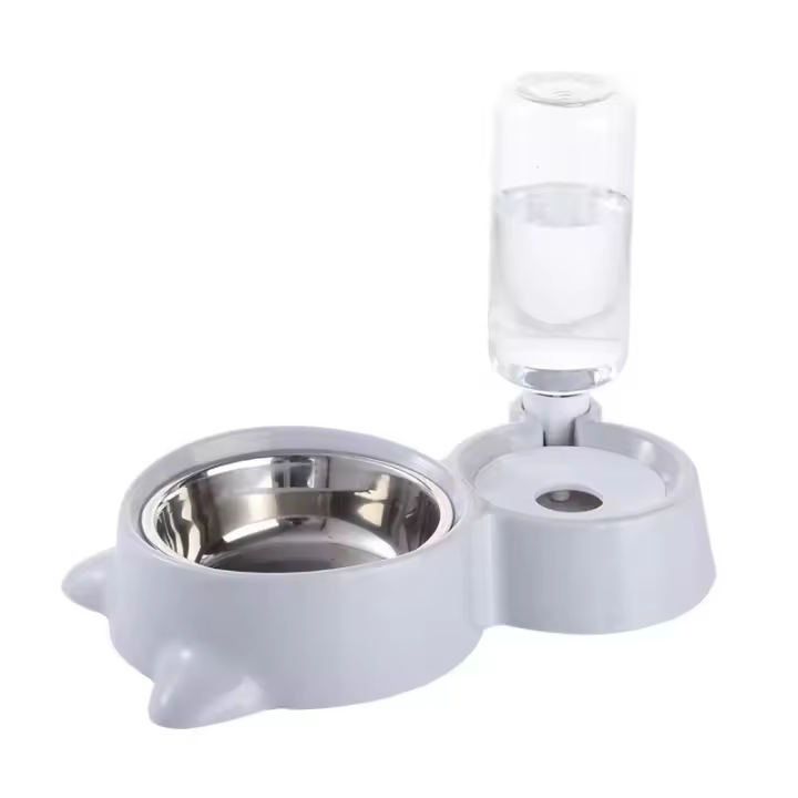 Cuenco doble para perros y gatos, juego de cuencos para agua y comida con cuenco extraíble de acero inoxidable, botella para beber automática, comedero para perros y gatos pequeños y medianos - 1