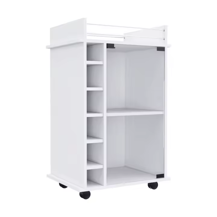 Carrito de Bar Dukat en melamina con 6 botelleros , 3 estantes y 4 ruedas , blanco , 89 cm  X 55 cm  X 41.5 cm - 1