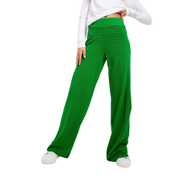 Only Pantalón Cata Verde Mujer Tiro Alto Pierna Ancha Textura Tejido Ajuste Elástico - 1