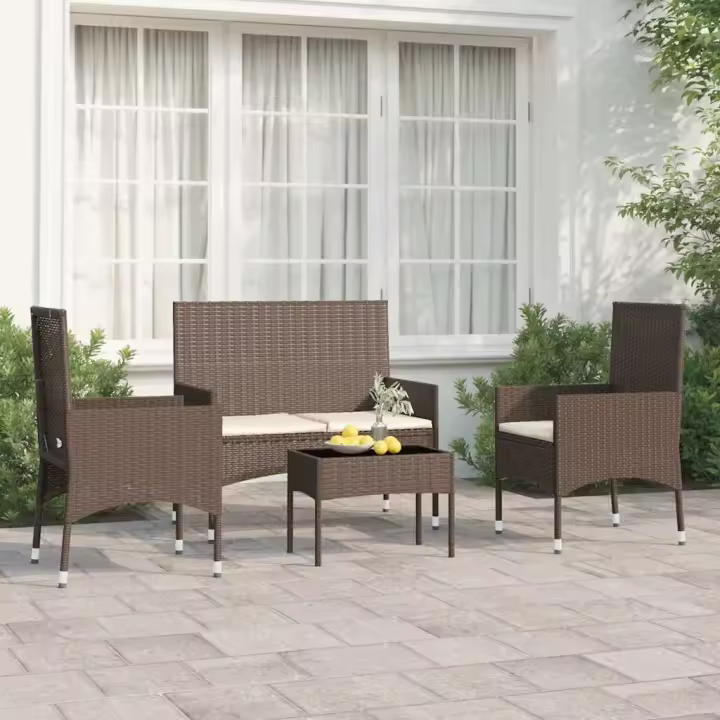 vidaXL Juego de jardín con cojines 4 piezas ratán sintético en color Negro/Negro y crema/Gris y más | acolchados duraderos para sofás de jardín terraza exterior - 1