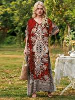Vestido Largo Sin Mangas Para Mujer Estampado De Playa Casual Y Suelto Con Cuello En V Vestido De Vacaciones De Verano De Talla Única - details 8
