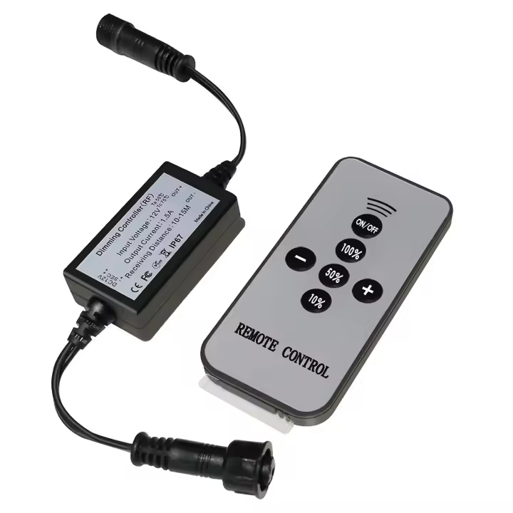 Dimmer de luz LED, SMY Dimmer de luz de cubierta con control remoto inalámbrico RF, impermeable IP67 para atenuación de luz LED con cable de extensión negro DC macho Fema - 1
