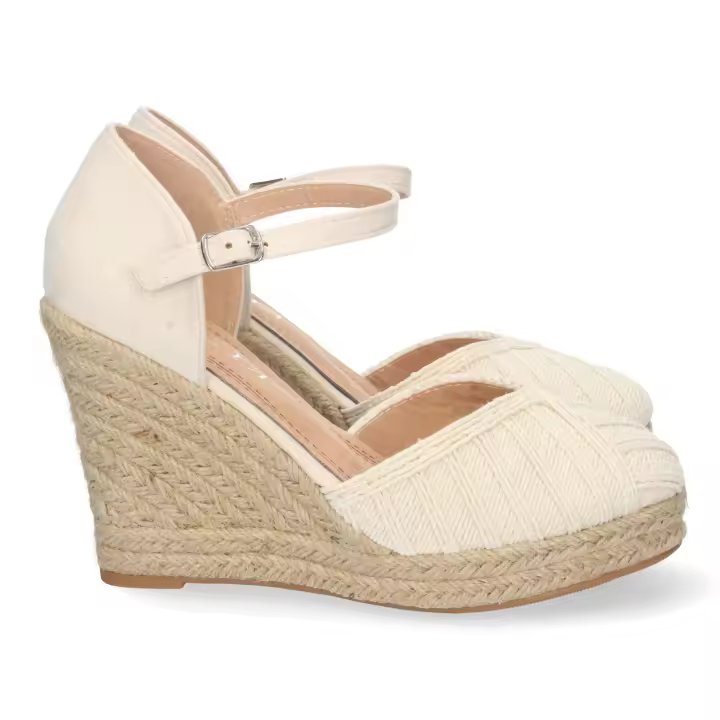 PuntoSalao Sandalia de cuña forrada de yute pala cerrada color beige - 1