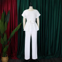 Conjunto De Pantalones Y Blusa Elegante Para Mujer Traje De Oficina Con Cinturón Alto Ajustado Ropa Trasera Larga Estilo Recto - details 14
