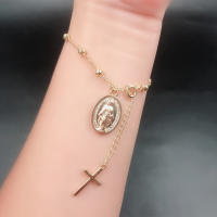 Pulsera De Moda Cristiana Con Cruz Y Cuentas Ajustable Para Mujer Cadena De Mano Joyería Elegante En Aleación De Zinc - details 1