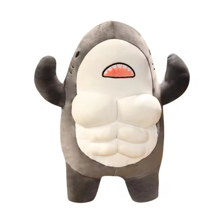Muñeco De Peluche Tiburón Musculoso De 38cm Juguete De Dibujos Animados Animal Fuerte Cojín Regalo Para Novio O Amigo Unisex - 1