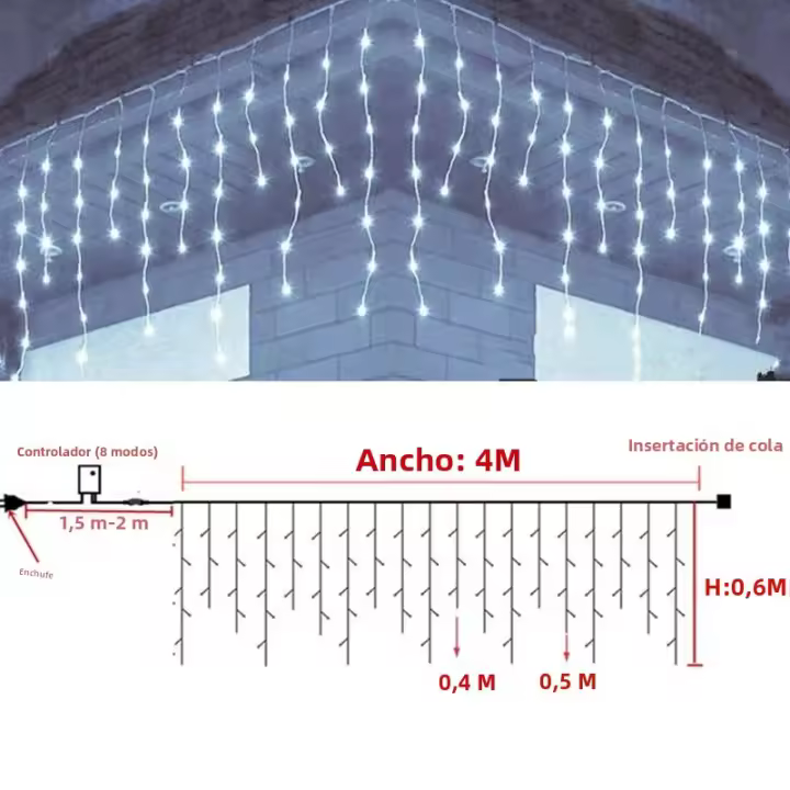 Juego De Luces De Navidad LED De 4M Guirnalda De Icicles Para Exterior Decoración De Jardín Y Calle Lámparas De Faiy Light Droop Tamaño 0.4-0.6m Calor Blanco/Morado/Multicolor/Azul - 1