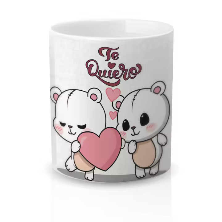 Taza cerámica Regalo Original Amor y Amistad. Resistente 100% al microondas y lavavajillas. Taza con Frase Te quiero (pareja de ositos) - 1