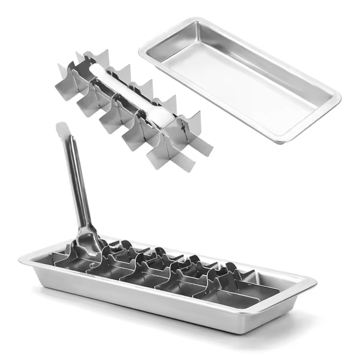 Bandeja de Hielo Retro | Maple inoxidable 18/8 | Bandeja de Hielo Con 18 ranuro | Asa de fácil extracreón, 28 cm | Diseño retro para bares y Cocina | Palanca para Cubitos de Hielo | Apto para lavavajillas - 1