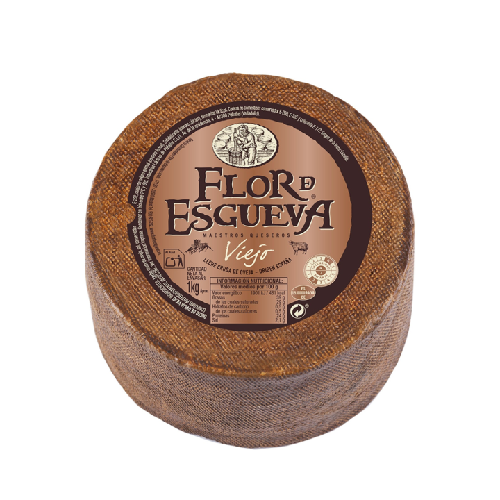 FLOR DE ESGUEVA,Queso viejo de oveja, mini madurado en corteza natural , 1 kg elaborado con leche cruda