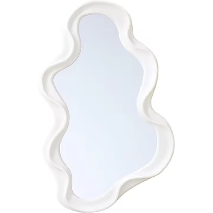 Espejo Asimétrico de Pared Diseño Ondulado Blanco  80 x 51 cm – Espejo Decorativo Irregular Moderno Tipo Wave – Marco ABS Ligero – Para Baño, Dormitorio, Tocador o Salón – Para Colga - 1