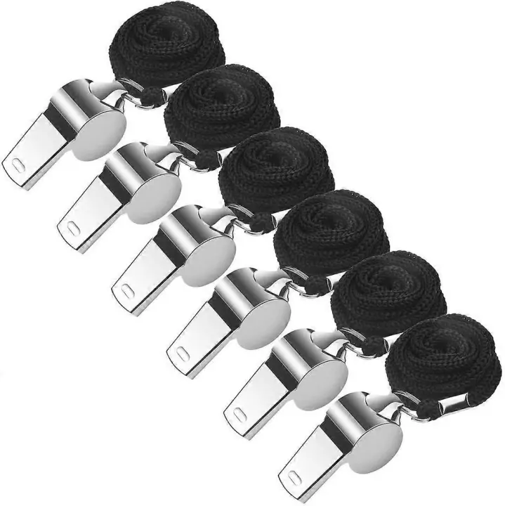 6 Stck Edelstahl Trillerpfeife, Metall Sportpfeife Trainerpfeife Schiedsrichter pfeifen Signalpfeife MIT Verstellbarem und Entfernbar Schlsselband FR - 1