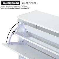 HOMCOM Zapatero de Madera Armario para Zapatero 2 Puertas Abatibles para Entrada Pasillo Dormitorio Sala de Estar 60x24x80cm Blanco - details 3