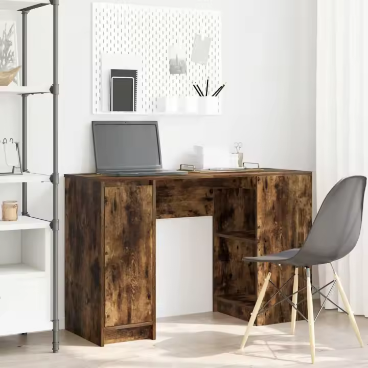 vidaXL Escritorio 120x42x76 cm madera de ingeniería en color Roble ahumado/Blanco/Madera antigua y más | estructura resistente ideal para salón dormitorio o estudio - 1