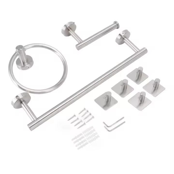 Juego de accesorios de baño con anillos para toallas, soporte para pañuelos, 5 Ganchos, juego de accesorios de Baño de Maple inoxidable 304 - 1