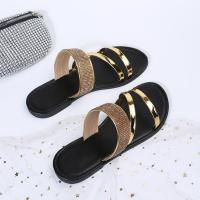 Sandalias Planas De Cuero Patentado Dorado Y Plateado Para Mujer Verano 2023 Con Diamantes Bling Ancho Y Estilo Casual Para Playa - details 3