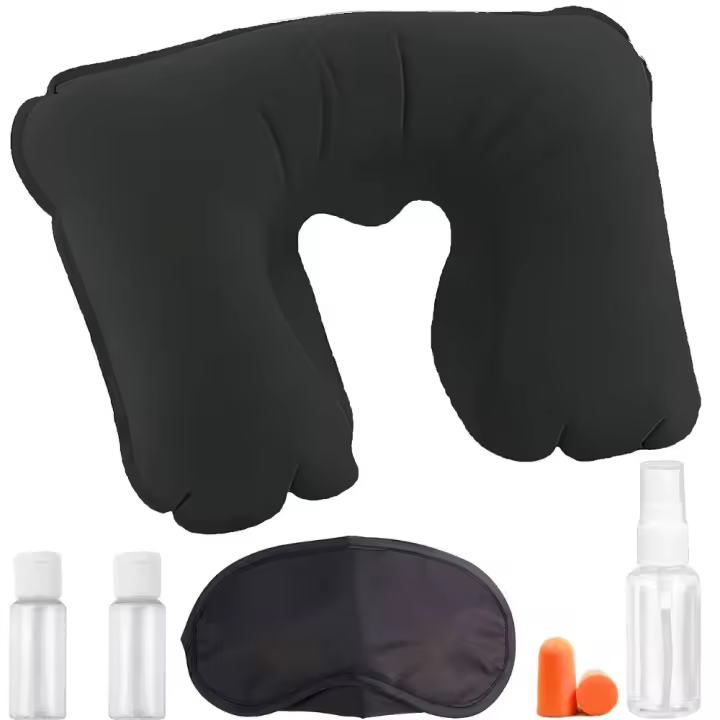 Kit Almohada Hinchable Viaje Avion Cojin Cuello Inflable Avion con Antifaz, Tapones, Bote Perfume y Jabon - Reposa Cuello Avión Collarin Cervical Viaje para Dormir - Cojín Cervicales - Travell Pillow - 1