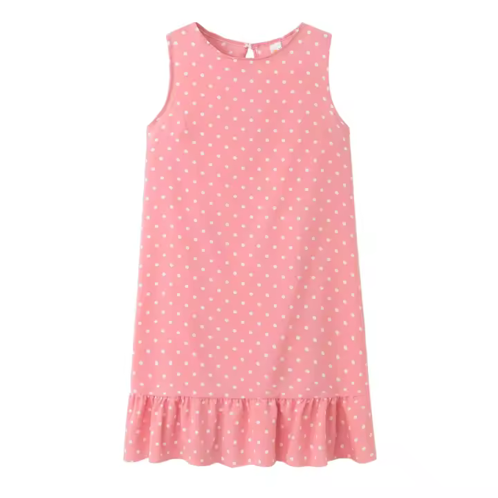 Vestido De Polka Dot Con Volantes Para Mujer Sin Mangas Cuello Redondo Corte Largo Casual Vestido De Verano De Polyester - 1
