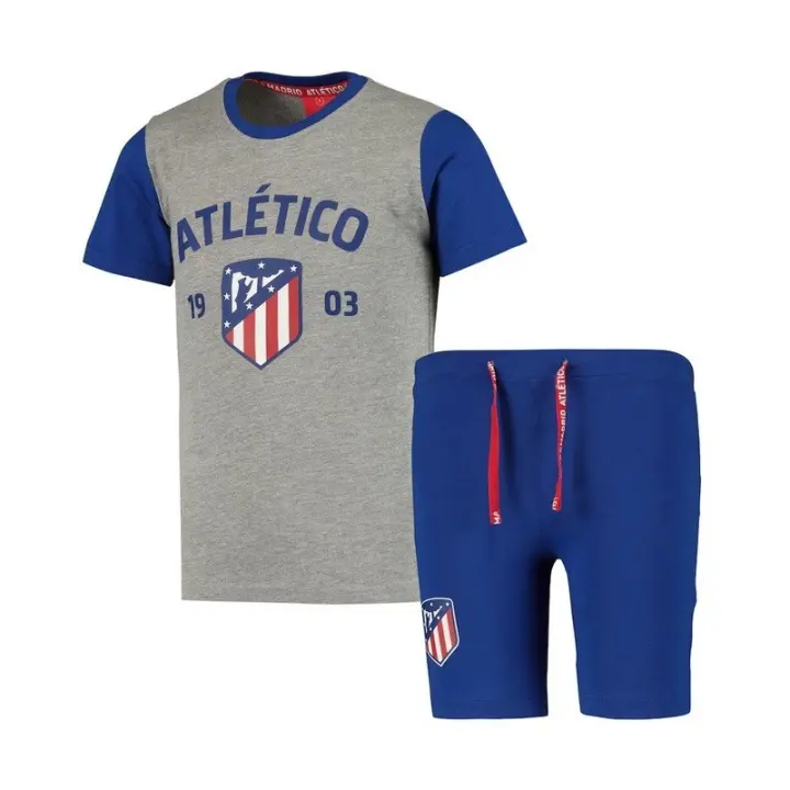 Pijama Atlético de Madrid verano infantil producto oficial manga corta decorado con escudo y leyenda Atlético en la camiseta PVATM - 1