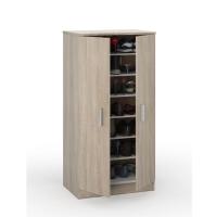 Meimon Zapatero BASIC con 2 puertas y 6 estantes extraíbles, tablero melaminizado E1 (15 mm), cantos PVC 0,6 mm, trasera MDF 3 mm, bisagras y soportes metálicos, tiradores ABS gris aluminio, 108x55x36 cm, 30 kg máx, Roble Canadian - details 2