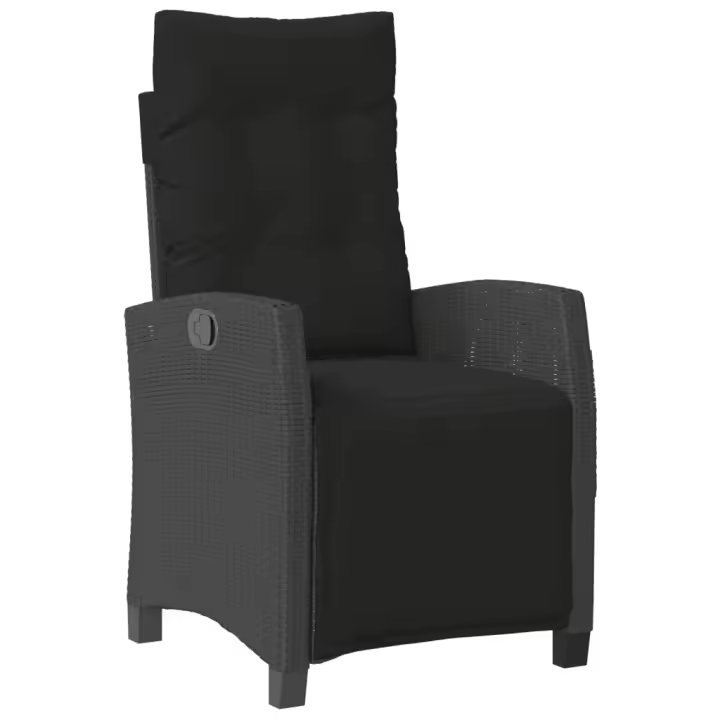 vidaXL Sillón reclinable de jardín con reposapiés ratán PE negro - 1