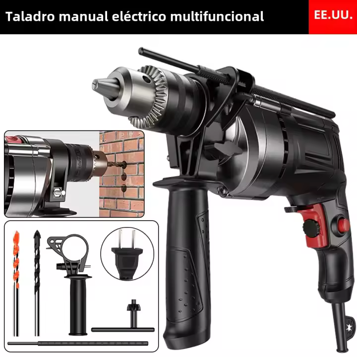 Taladro Eléctrico Multifuncional Con Enchufe EU/US Potente Martillo De Impacto Velocidad Variable Infinita Herramientas Eléctricas Para DIY En El Hogar - 1