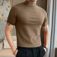Camiseta De Hombre 2024 Estilo Coreano Casual Con Cuello Alto Y Mangas Cortas Para Verano Moda Streetwear Tejido Poliéster Y Spandex - details 1