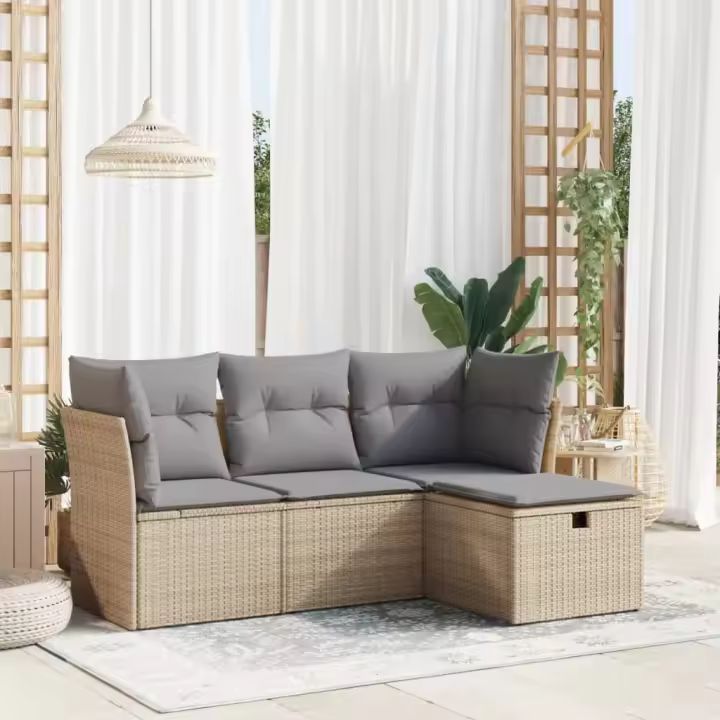 vidaXL Juego de sofás jardín con cojines 4 pzas ratán sintético beige - 1