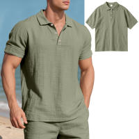 Camisa POLO de manga corta con solapa y botones, informal, de lino, transpirable, estilo británico, de verano para hombre - details 39