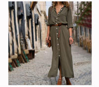 Vestido Largo Casual De Mujer Jocoo Jolee Otoño Invierno Con Botones Y Abertura Lateral Manga Larga Midi Suelto A-Line - details 7