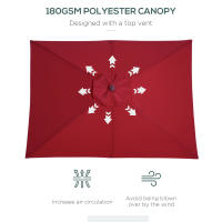 Sombrilla de Brazo articulado Outsunny para balcón, fabricada en Madera de Cedro, con 3 grados de Ajuste, color Burdeos, 200x150x230 cm, ideal para Jardines y Terrazas. - details 4