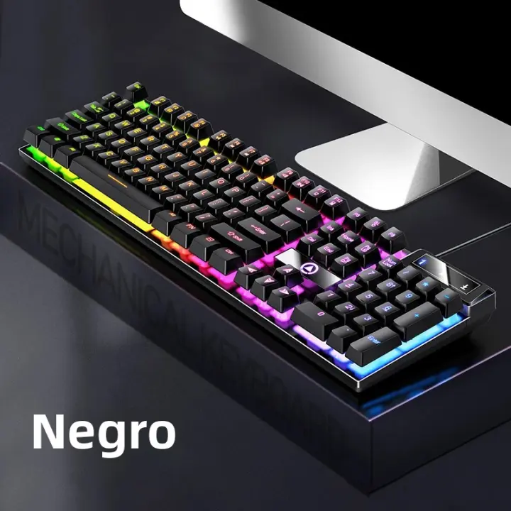 Teclado Gaming K500 Con Keycaps Blanco Y Rosa Mezclados 104 Teclas Cableado Para PC Portátil Estilo Mécanico Interfaz USB - 1