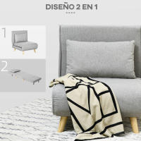HOMCOM Sofá Cama Individual Sillón Cama Plegable Tapizado en Lino Sintético con Respaldo Ajustable en 6 Posiciones y Almohada Sofá Cama para Salón 72x78x79 cm Gris - details 5