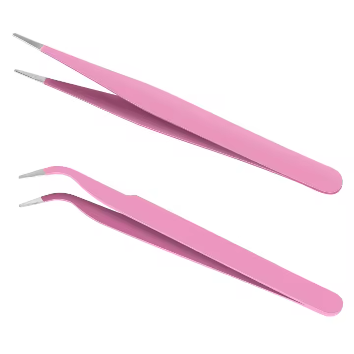 pinzas de pestañas rectas y curvas, kit de punta de acero inoxidable, pegatinas, pinzas para extensiones de pestañas, manualidades, decoración de uñas y bisutería. - 1