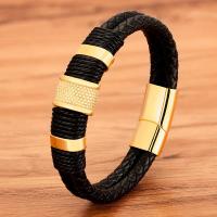 Pulsera De Cuero Genuino Con Diseño Clásico De Acero Inoxidable Para Hombres Estilo Especial Enredado De Cuero Y Acero Inoxidable Doble Capa 21cm - details 3