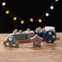 Juguetes Educativos De Silicona Para Bebés Formas Geométricas De Madera Estrella Del Cielo Juego De Bloques De Pila Creativo Montessori - details 9