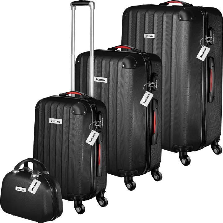 Tectake - Juego de 4 maletas de viaje Cleo, Báscula de equipaje, ABS, Asa con bloqueo a 3 alturas, Maleta grande, mediana y de cabina con un neceser, Trolleys, Ruedas giratorias 360° y extraíbles, Interior divisible, Cerraduras de combinación - 1