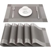 Juego de 6 manteles individuales, fáciles de limpiar, antideslizantes, resistentes al calor, para mesa de comedor, lavables, de tejido cruzado, 45 cm x 30 cm (gris y plateado) - details 2