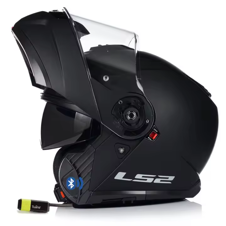 Casco de Moto Modular con Bluetooth Intercom Integrado - LS2 FF908 Strobe II Negro Mate - Twiins HF3 Bluetooth - Homologado ECE 22.06 - 1