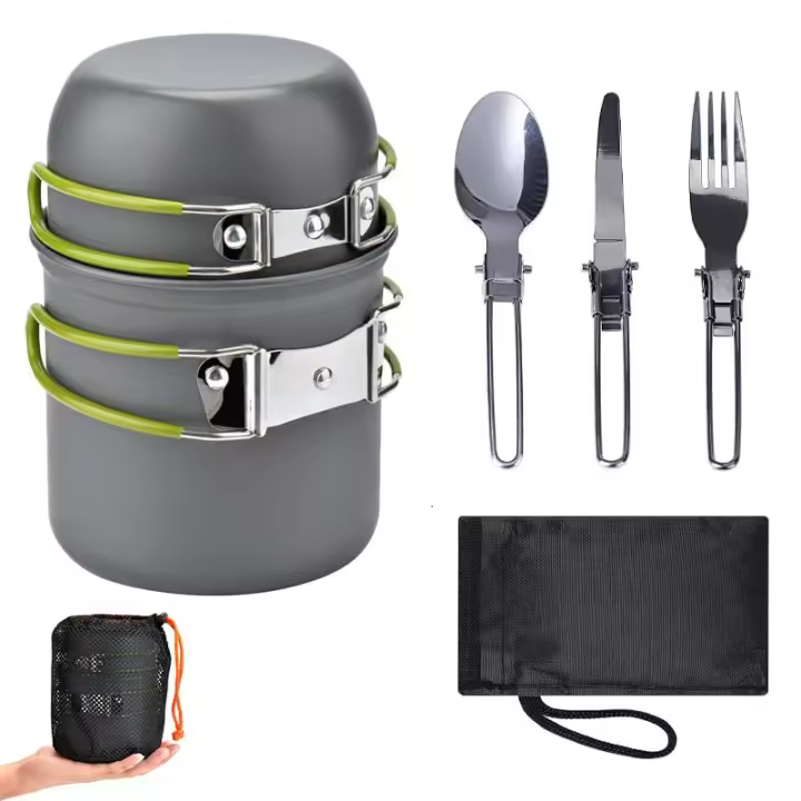 Juego de utensilios de Cocina Para acampar, equipo para mochileros, juego de herramientas para acampar, equipo de Cocina Para acampar (Green) - 1