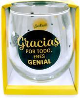 Vaso de vidrio con la frase "Gracias por Todo. Eres Genial" y elementos decorativos - details 0