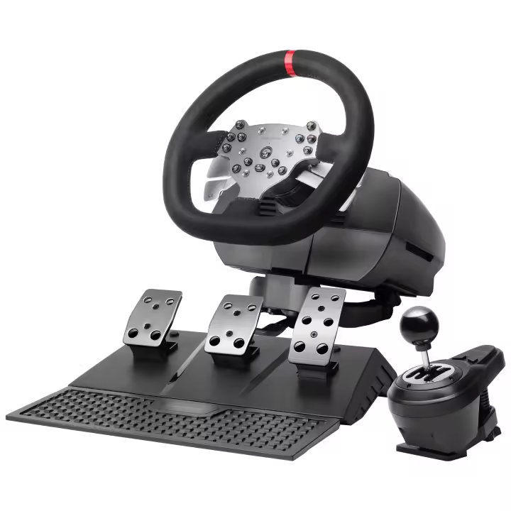 Mars Gaming MWH-RSX, Volante SimRacing con Force Feedback y Motor Dual, Set 3 Pedales con Resistencia Progresiva, Palanca de Cambios en H y 12 Marchas, 14 Botones Personalizables, PC, PS4, Xbox Series X/S, Negro - 1