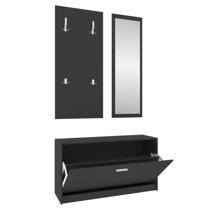 Set de mueble zapatero 3 en 1 madera contrachapada negro - 1