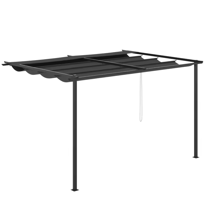 Outsunny Pérgola de Pared de Jardín 4x3 m Gazebo Exterior Cenador con Techo Retráctil Tela de Poliéster y Marco de Acero para Patio Terraza Balcón - 1