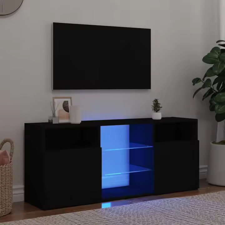 Mueble de TV con luces LED negro 120x30x50 cm - 1