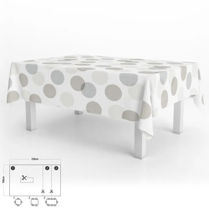 Mantel hule rectangular circulos beige impermeable antimanchas pvc 140x250 cm.  recortable uso interior y exterior - 1