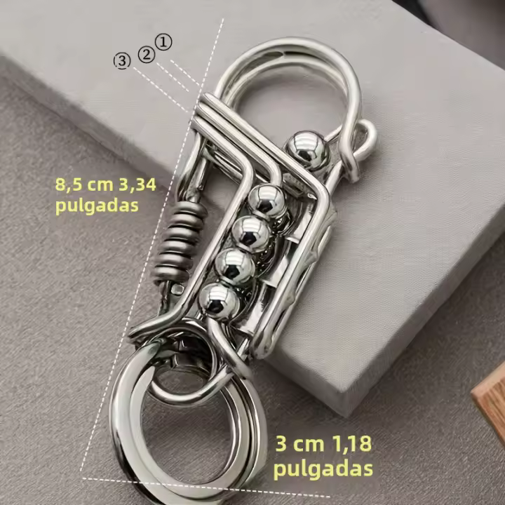 Llavero De Acero Inoxidable Con 3 Haces De Bolas De Acero Y Bambú Mate Estilo Mecánico Para Hombres Regalo Para Exterior - 1