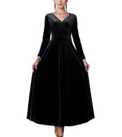 Vestido Largo De Veludo Elegante Para Fiesta De Noche V-Neck Vestido Formal De Mujer Vestido Maxi De Autum 2023 Cierre Pullover Polyester - details 14
