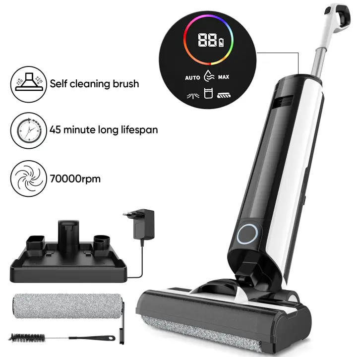Aspiradora vertical inalámbrica, 3 modos de funcionamiento, 40 minutos de autonomía, pantalla LED, limpia hasta 140 m², apta para todo tipo de suelos y alfombras, gris - 1