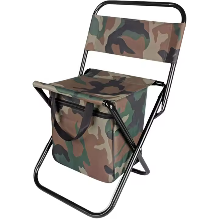 Silla plegable de camping con bolsa térmica, silla de pesca ligera, asiento plegable compacto con respaldo y asa para camping, pesca, caza, senderismo, dibujo al aire libre – Camuflaje,M2 Tec - 1